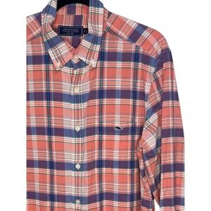 Vineyard Vines Pink Plaid Button Down Shirt Whale Logo Men's L Preppy Classic